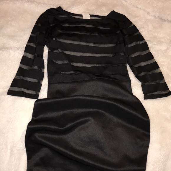 Black See-Through Mesh Striped Dress NWOT - Picture 2 of 3